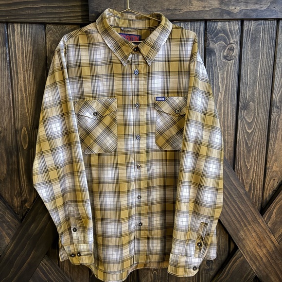 Dickies “Lager” Men's 2XL Yellow and White Plaid Flannel Button-Down Shirt - Picture 6 of 6